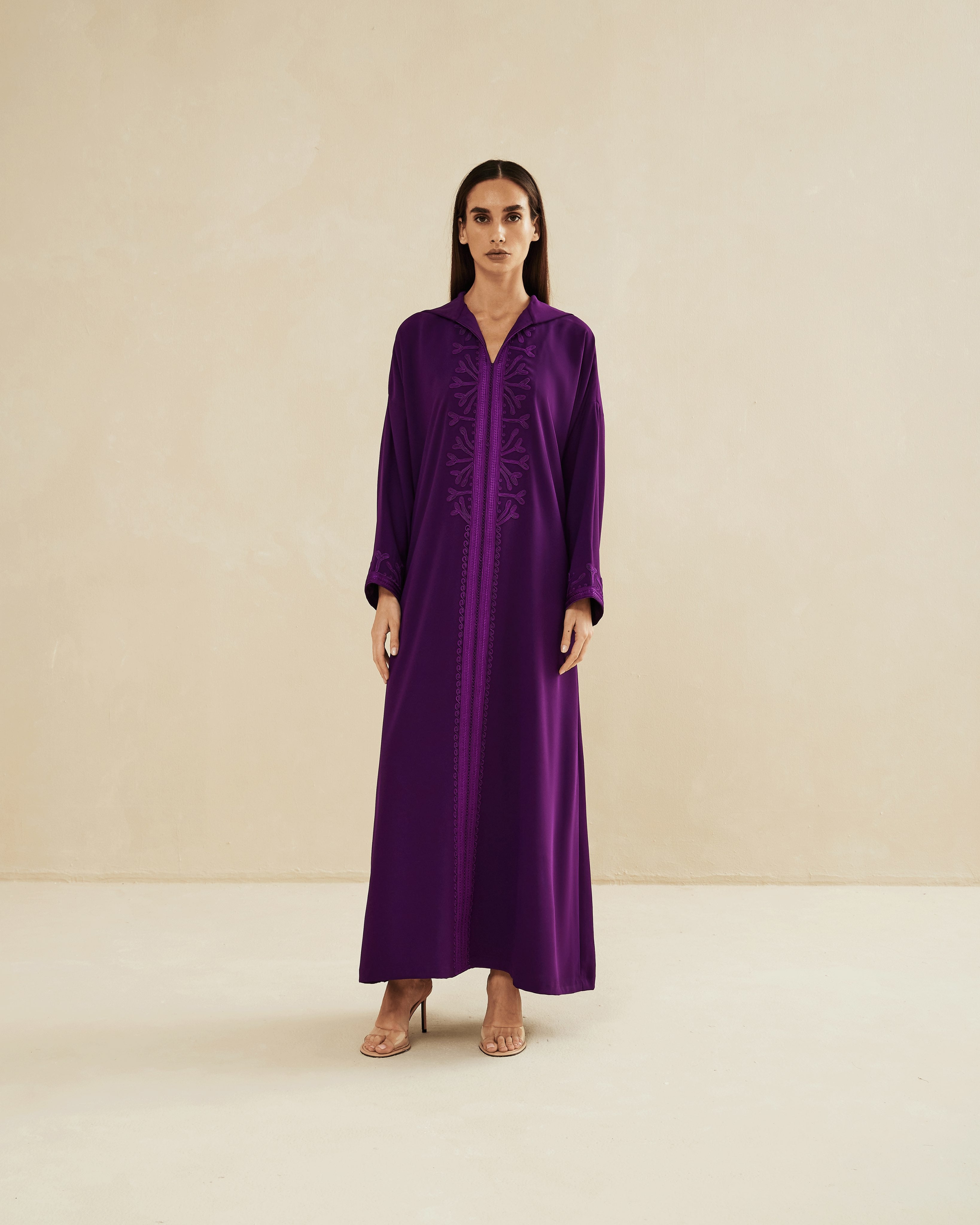 DARK PURPLE MOROCCAN EMBROIDERY HOODIE – caftansofficial