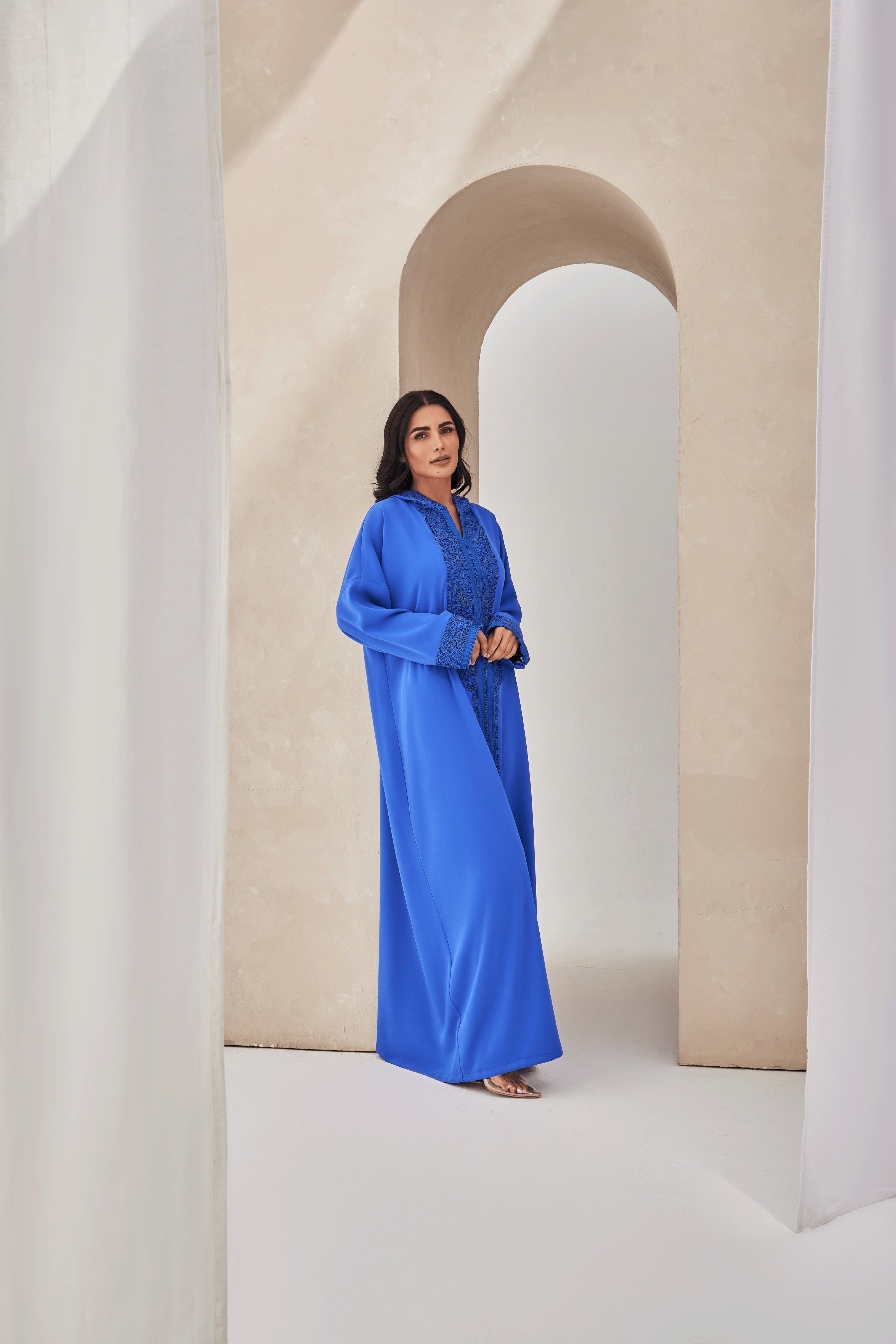 Bright Blue Moroccan Style caftan with Hoodie caftansofficial Bright Blue Moroccan Style caftan with Hoodie caftansofficial