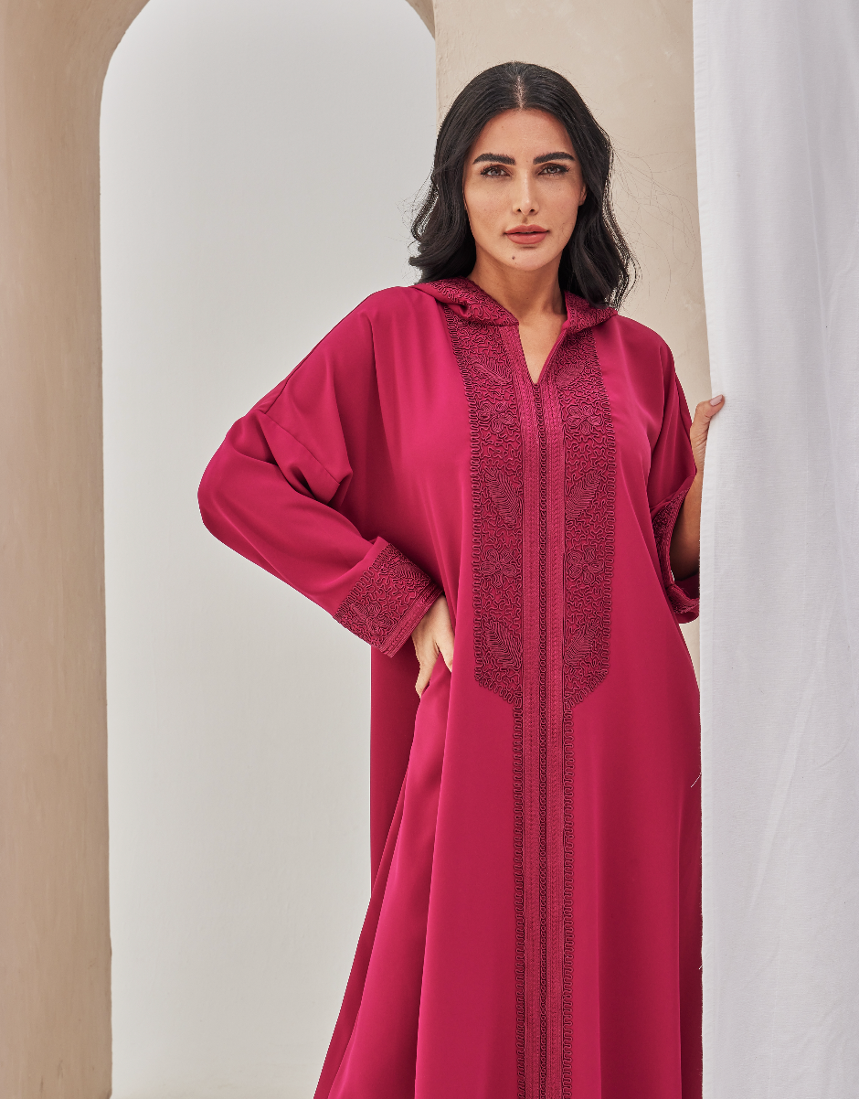 Dark Pink Moroccan Style caftan with Hoodie – caftansofficial