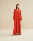 ORANGE HAND EMBROIDERED LOOSE FIT CAFTAN