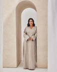 Beige Linen Embroidered Caftan