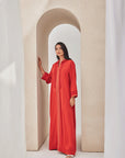 Deep Orange Moroccan Style caftan with hoodie