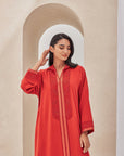 Deep Orange Moroccan Style caftan with hoodie