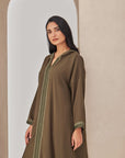 Olive Green Moroccan Style caftan with Hoodie