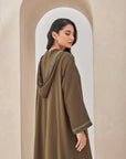 Olive Green Moroccan Style caftan with Hoodie