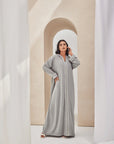 Grey Moroccan Style Caftan with Hoodie