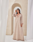 Beige Hand Embroidered Linen Caftan