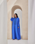 Bright Blue Moroccan Style caftan with Hoodie