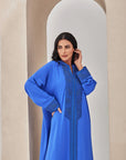 Bright Blue Moroccan Style caftan with Hoodie