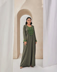 Olive Green Textured Crepe Caftan