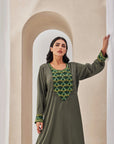 Olive Green Textured Crepe Caftan