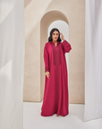 Dark Pink Moroccan Style caftan with Hoodie