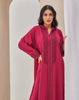 Dark Pink Moroccan Style caftan with Hoodie